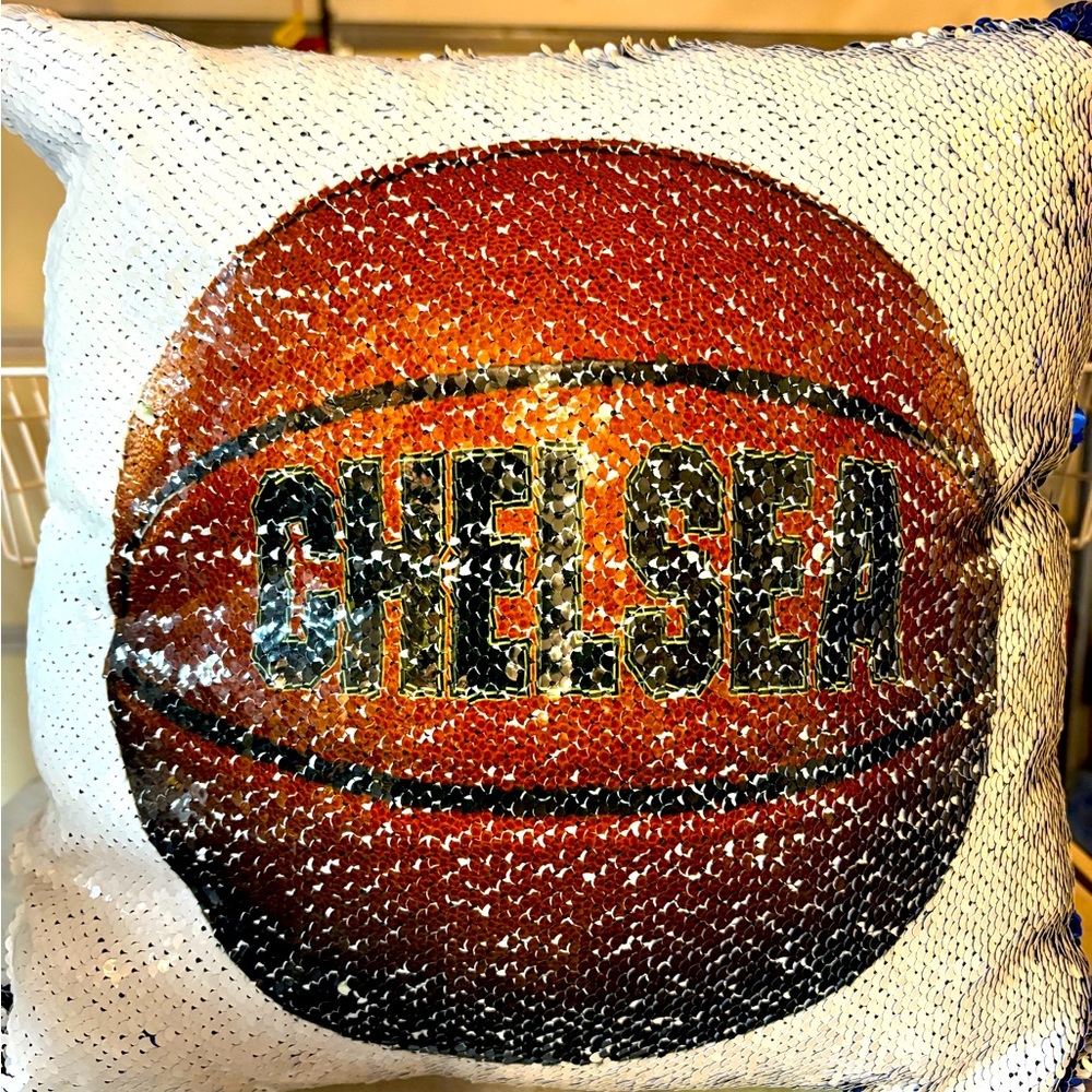 Chelsea Basketball sequin throw pillow